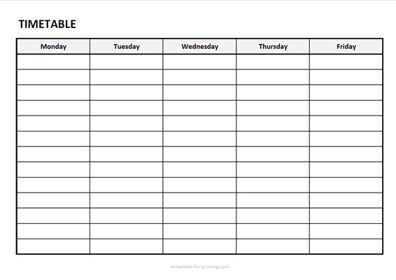 timetable from monday to friday without timefield