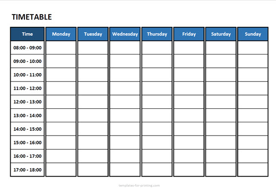 Timetable From Monday To Sunday TEMPLATES FOR PRINTING