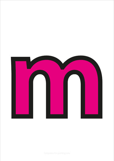 Preview m lower case letter pink with black contours for printing