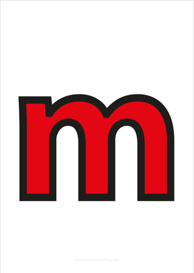 Preview m lower case letter red with black contours for printing