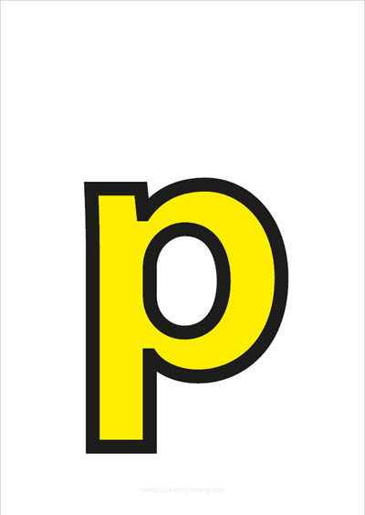 p lower case letter yellow with black contours
