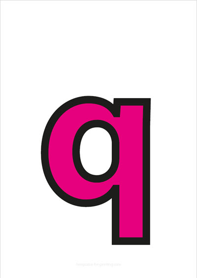 Preview q lower case letter pink with black contours for printing