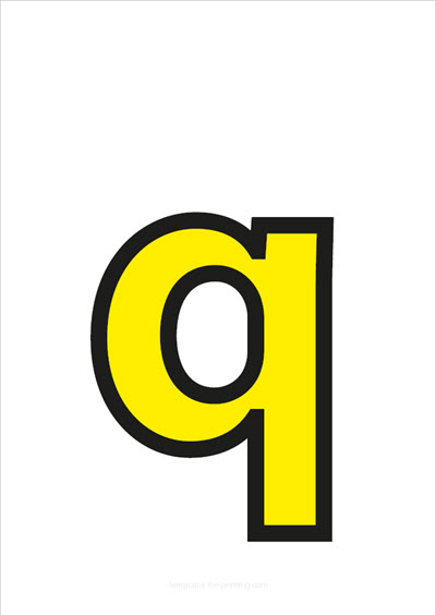 Preview q lower case letter yellow with black contours for printing