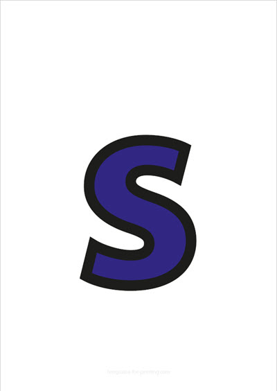 s lower case letter blue with black contours