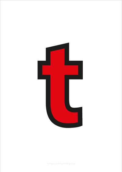 Preview t lower case letter red with black contours for printing
