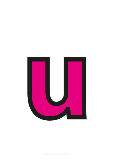 Preview u lower case letter pink with black contours for printing