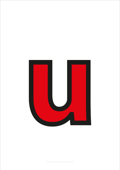 Preview u lower case letter red with black contours for printing
