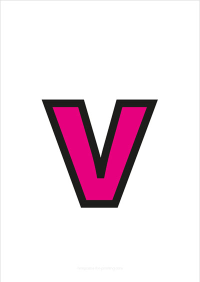 Preview v lower case letter pink with black contours for printing