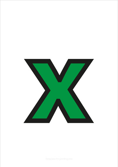 x lower case letter green with black contours
