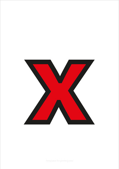 x lower case letter red with black contours