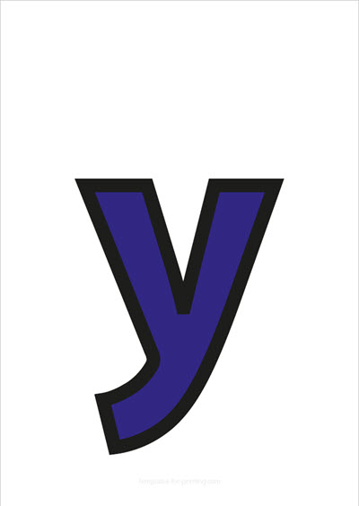Preview y lower case letter blue with black contours for printing