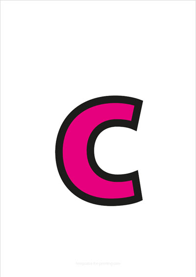 Preview c lower case letter pink with black contours for printing