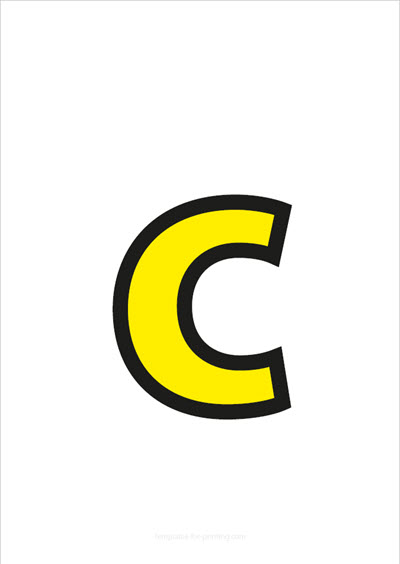 Preview c lower case letter yellow with black contours for printing