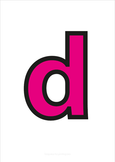 Preview d lower case letter pink with black contours for printing