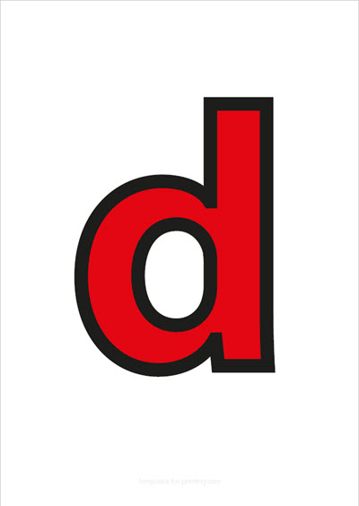 d lower case letter red with black contours