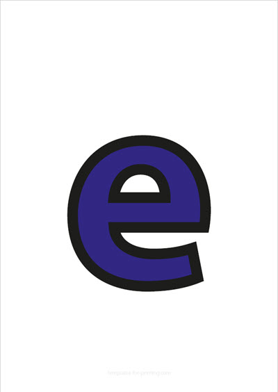 Preview e lower case letter blue with black contours for printing