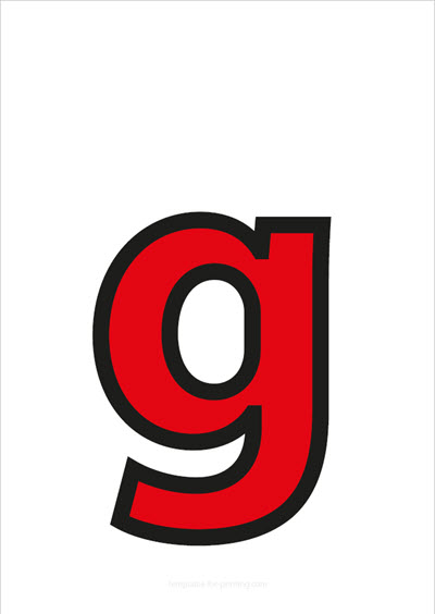 Preview g lower case letter red with black contours for printing