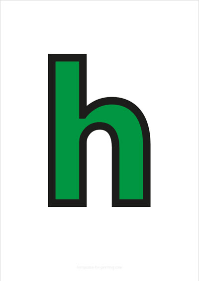 Preview h lower case letter green with black contours for printing