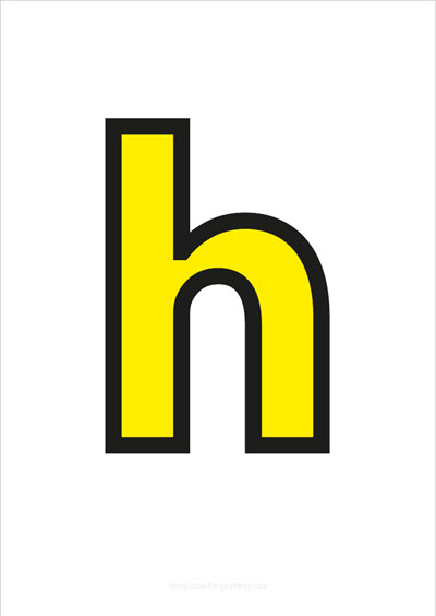 Preview h lower case letter yellow with black contours for printing