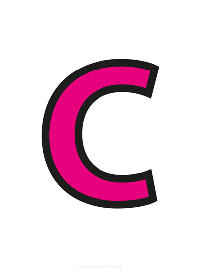 Preview C Capital Letter Pink with black contours for printing