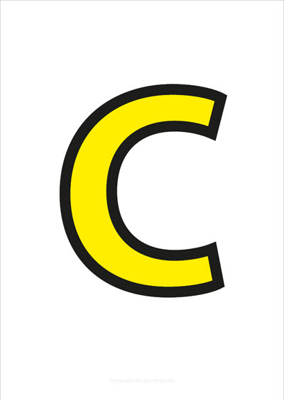 Preview C Capital Letter Yellow with black contours for printing