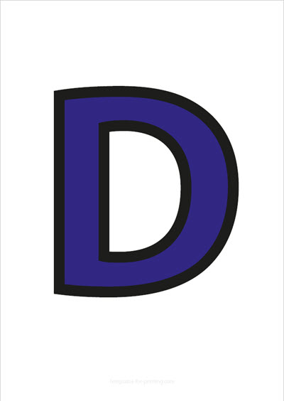 Preview D Capital Letter Blue with black contours for printing