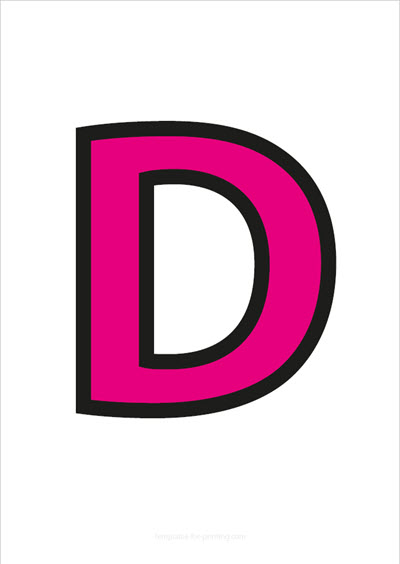 Preview D Capital Letter Pink with black contours for printing