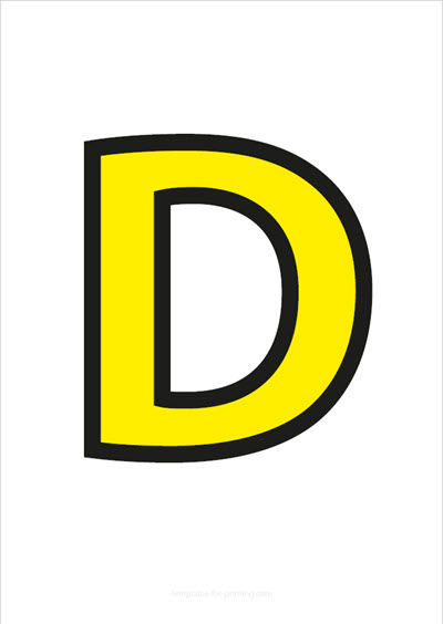 Preview D Capital Letter Yellow with black contours for printing
