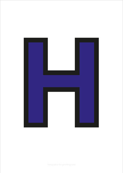 Preview H Capital Letter Blue with black contours for printing