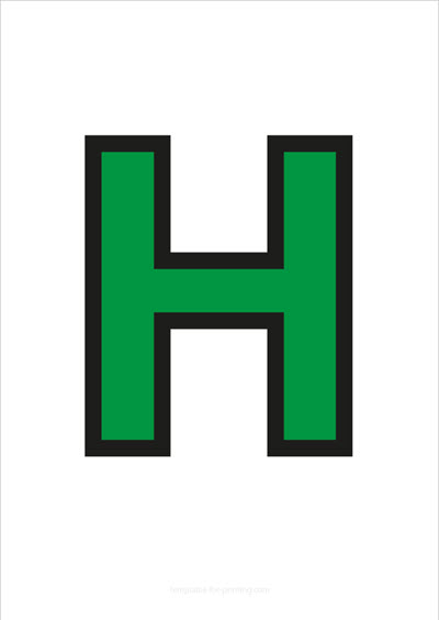 Preview H Capital Letter Green with black contours for printing