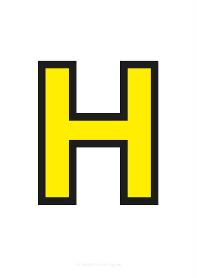 Preview H Capital Letter Yellow with black contours for printing