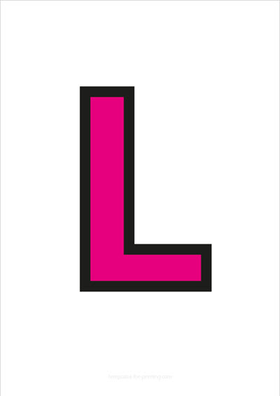Preview L Capital Letter Pink with black contours for printing