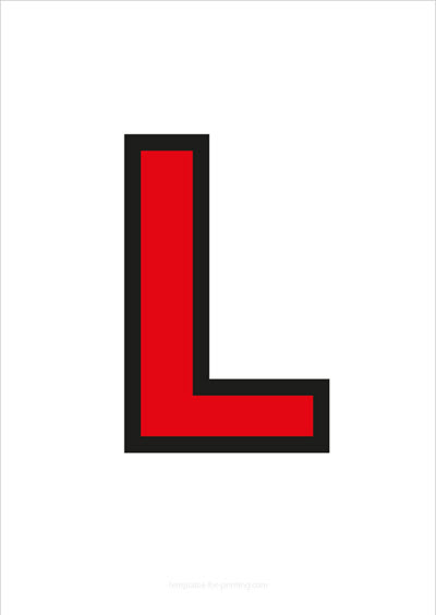 L Capital Letter Red with black contours