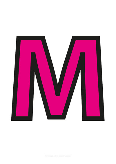 Preview M Capital Letter Pink with black contours for printing