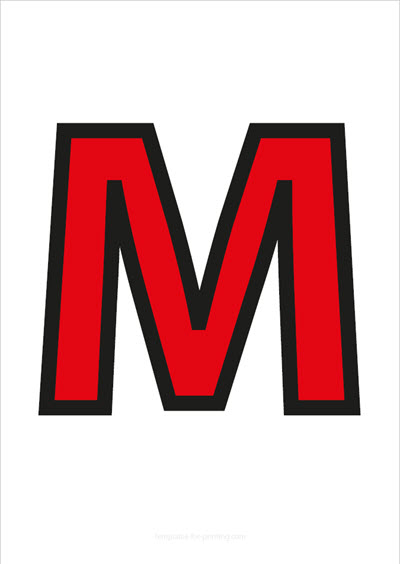 Preview M Capital Letter Red with black contours for printing