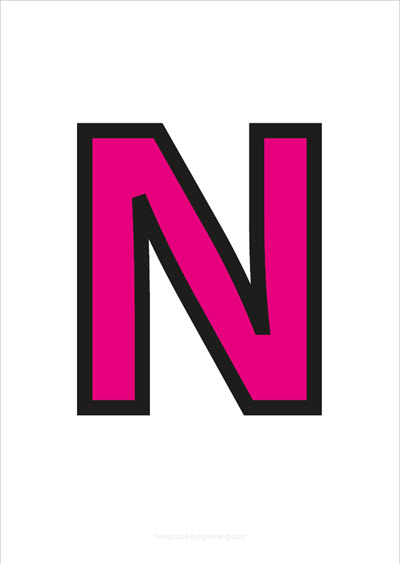 N Capital Letter Pink with black contours
