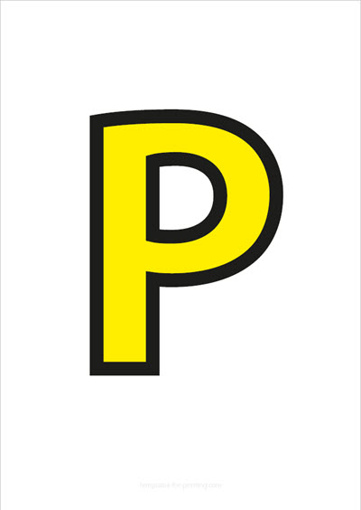 Preview P Capital Letter Yellow with black contours for printing