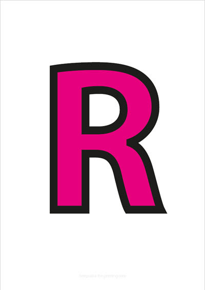Preview R Capital Letter Pink with black contours for printing