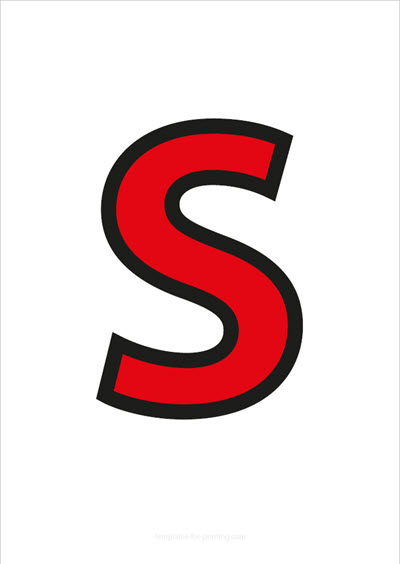 Preview S Capital Letter Red with black contours for printing