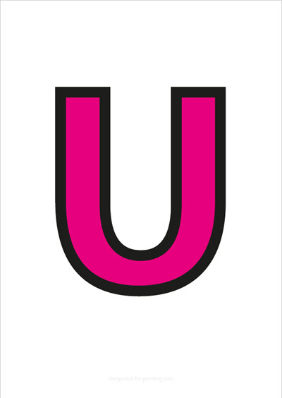 U Capital Letter Pink with black contours