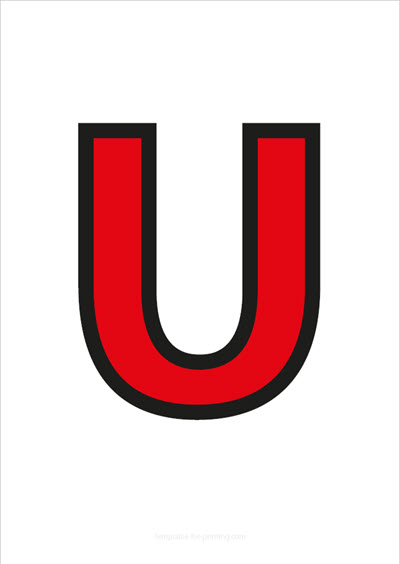 Preview U Capital Letter Red with black contours for printing