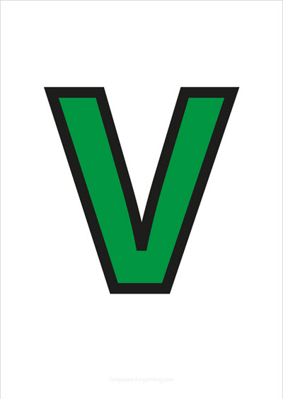 V Capital Letter Green with black contours