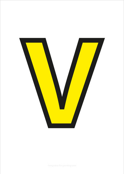 Preview V Capital Letter Yellow with black contours for printing