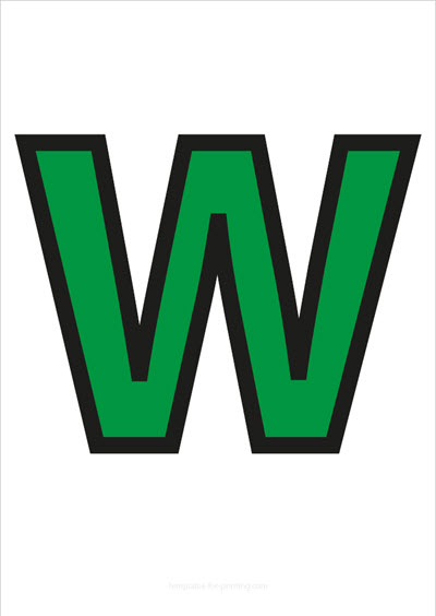 W Capital Letter Green with black contours