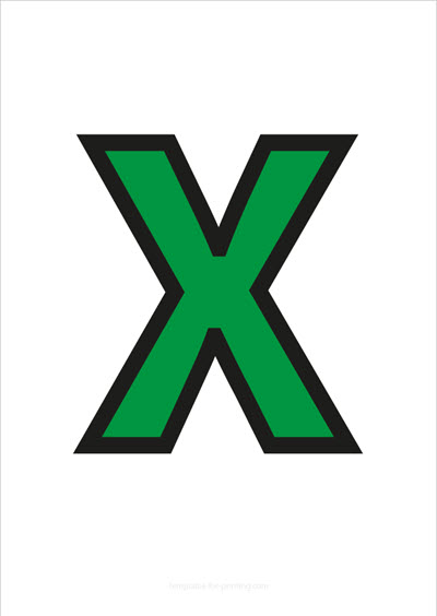 X Capital Letter Green with black contours