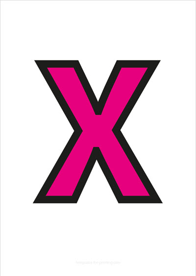 Preview X Capital Letter Pink with black contours for printing