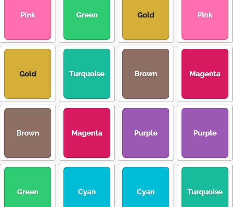Printable Colors and Names Memory Cards