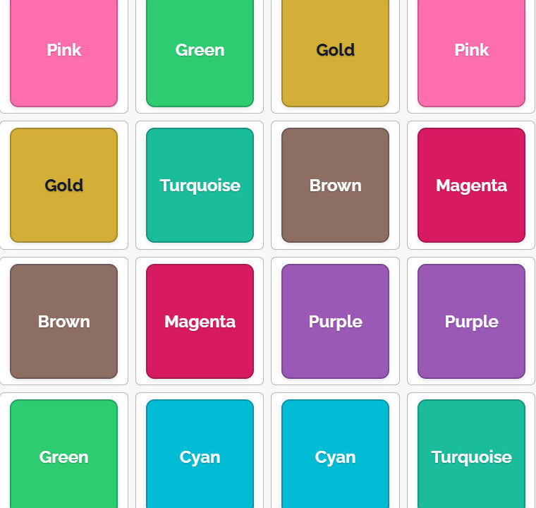 Printable Colors and Names Memory Cards