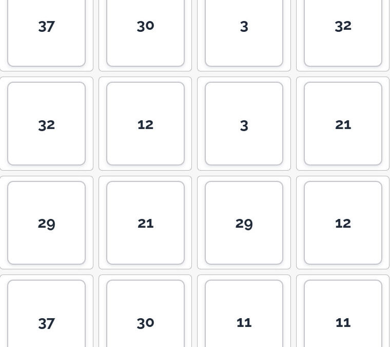 Printable Number Memory Cards