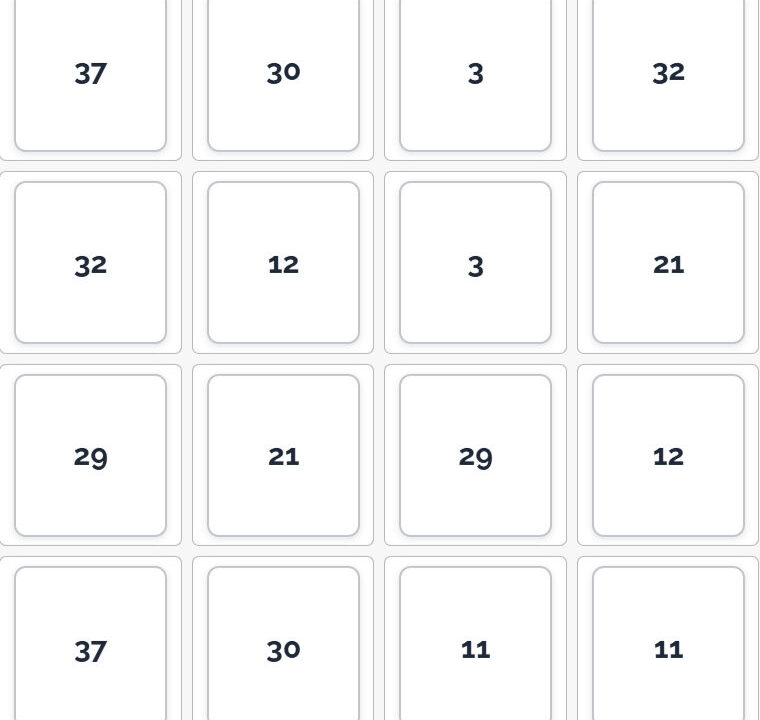 Printable Number Memory Cards